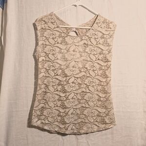 Maurices Womens Large Champagne Lace, Sheer, Sleeveless Shirt Feminine‎ Preppy